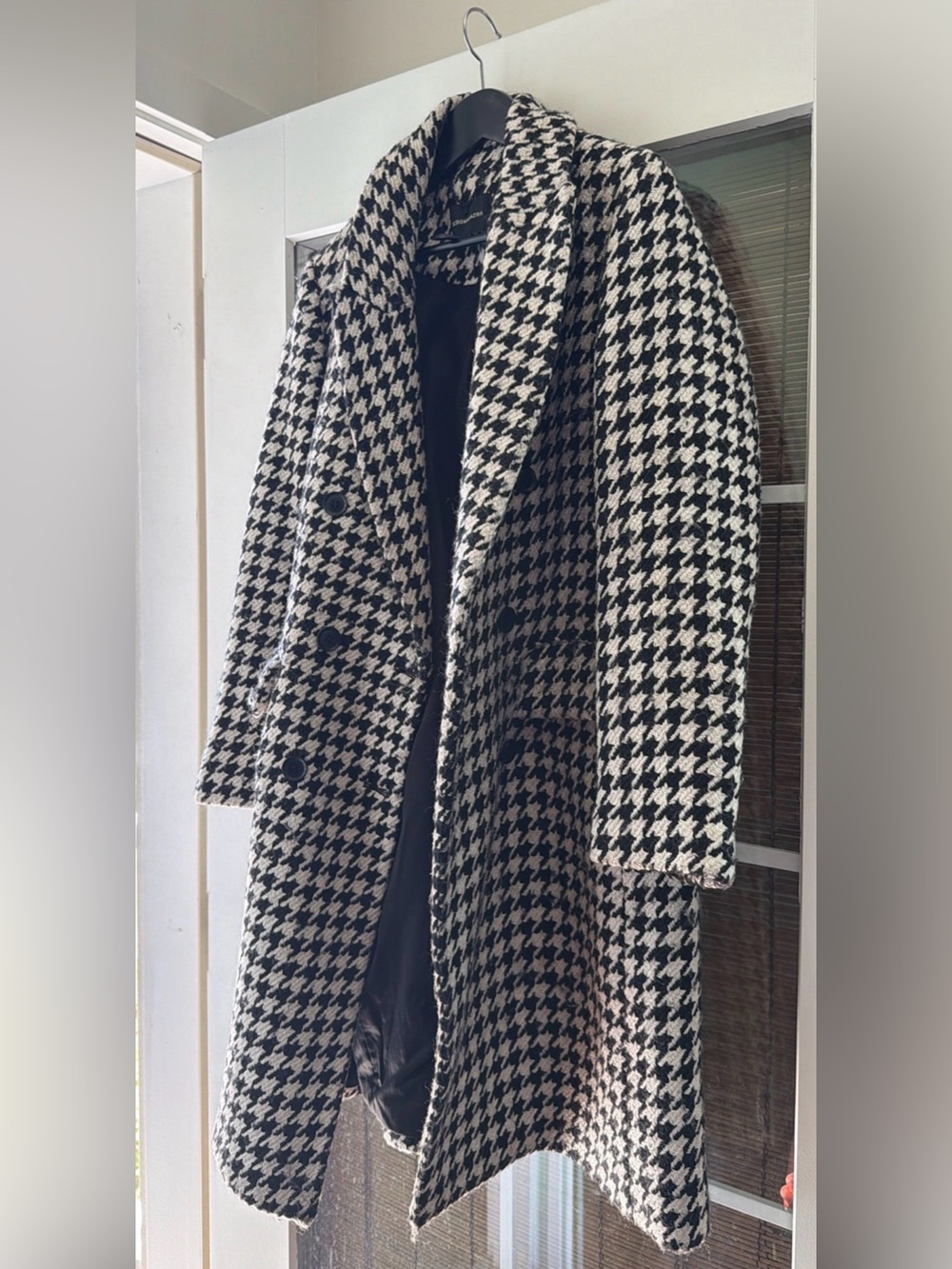 BCBGMaxAzria Black and White Houndstooth Pea Coat